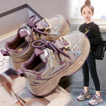 女童鞋子2026新款夏季透气儿童运动鞋女孩网面大童学生软底老爹鞋