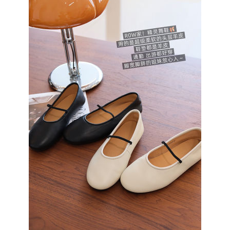 精灵舞鞋！ROW进口羊皮真皮浅口单鞋一字玛丽珍平底奶奶芭蕾鞋女