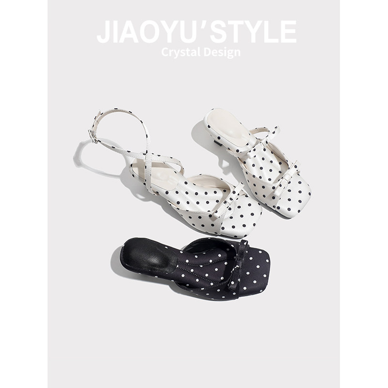 踩屎感！!四穿~波点凉拖鞋女夏外穿2026新款配裙子海边细高跟凉鞋主图