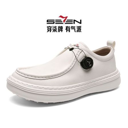 seven7/柒牌男鞋夏季休闲皮鞋时尚百搭懒人鞋英伦风透气旋转扣鞋