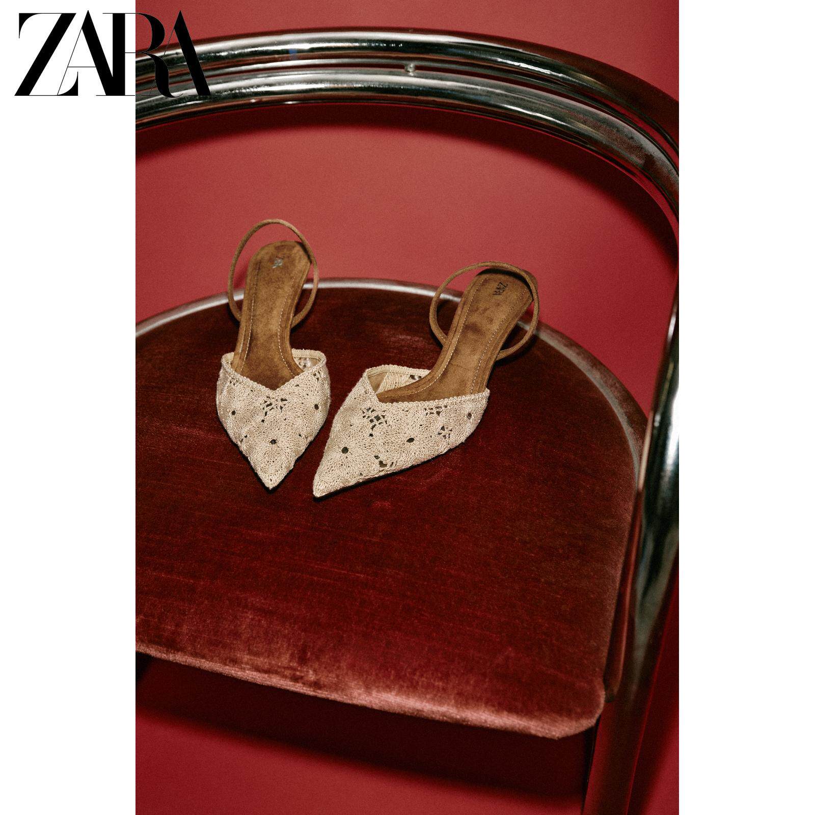 ZARA2026春夏新品 女鞋 刺绣中细高跟尖头露跟穆勒鞋 2267710 002主图