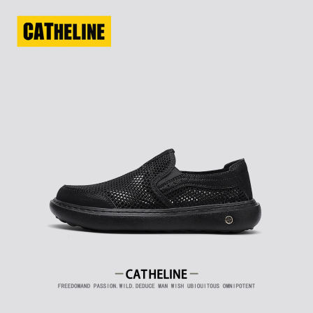 美国CAT.HELINE透气男鞋夏季新款一脚蹬轻便网面休闲鞋黑色爸爸鞋