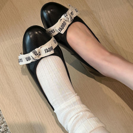 羊皮版~法式小香风真皮芭蕾鞋女蝴蝶结浅口圆头平底温柔休闲包鞋