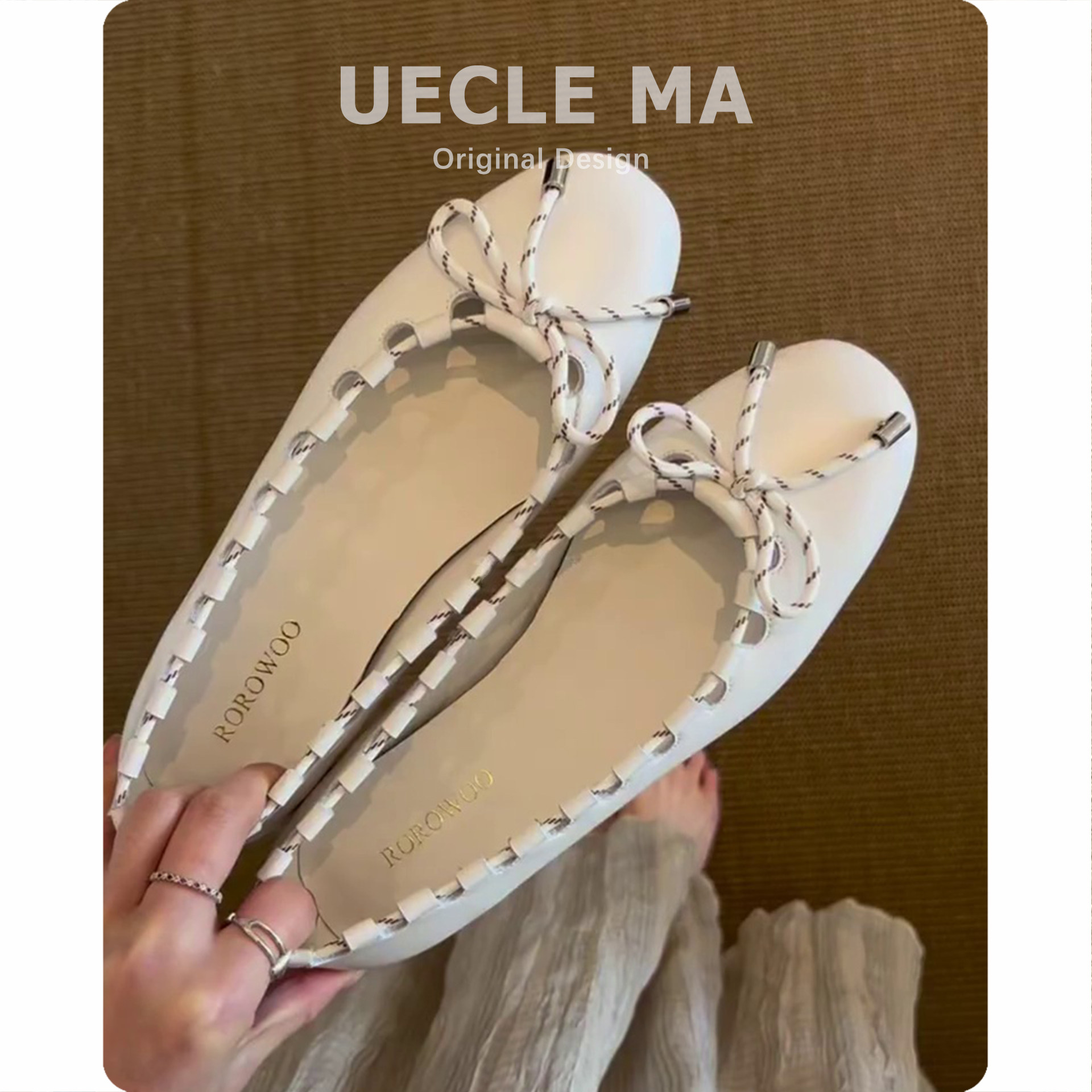 真皮手工鞋子~白色温柔风浅口玛丽珍鞋女平底配裙子绝美通勤单鞋主图