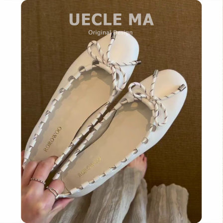 真皮手工鞋子~白色温柔风浅口玛丽珍鞋女平底配裙子绝美通勤单鞋