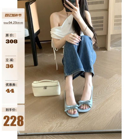 葡萄妈studiolee 跟高5.5cm~ 法式方头蝴蝶结后空露趾凉鞋女外穿