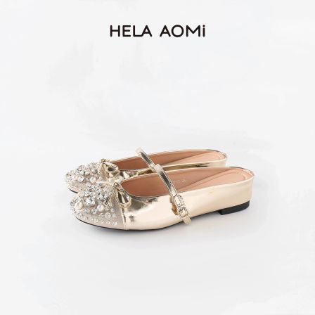 邱莹莹 HELA AOMI \"手工玛丽珍\"镶钻蝴蝶结一字带拼接凉鞋