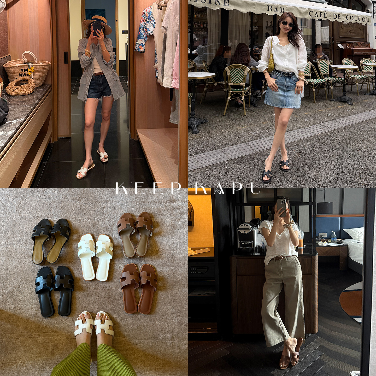 靠谱KEEP KAPU【H拖鞋】简约H型平底凉拖鞋高级感粗跟牛皮单鞋女主图