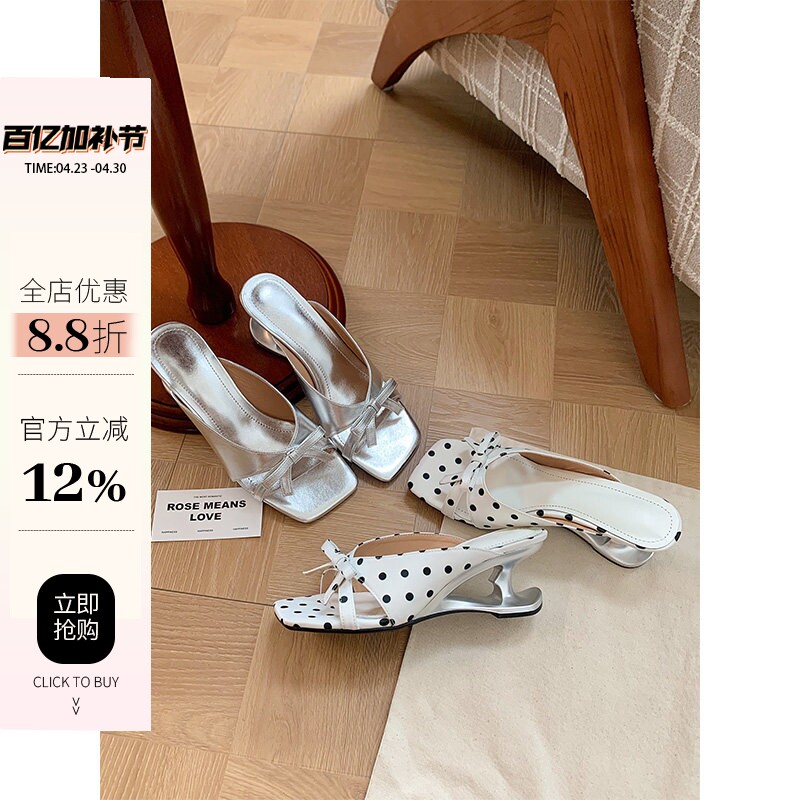 袁圈圈未来感～波点蝴蝶结异形高跟凉鞋极简高级感外穿女鞋甜美风主图