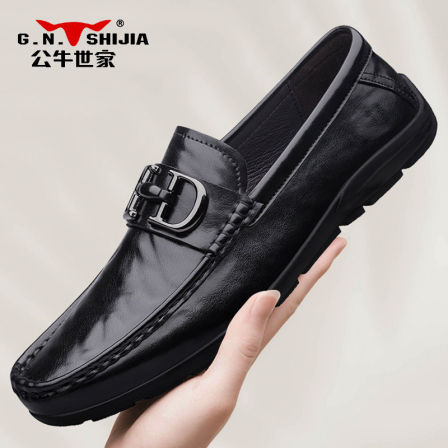 公牛世家皮鞋男鞋2026新款夏季透气软底真牛皮豆豆鞋一脚蹬乐福鞋
