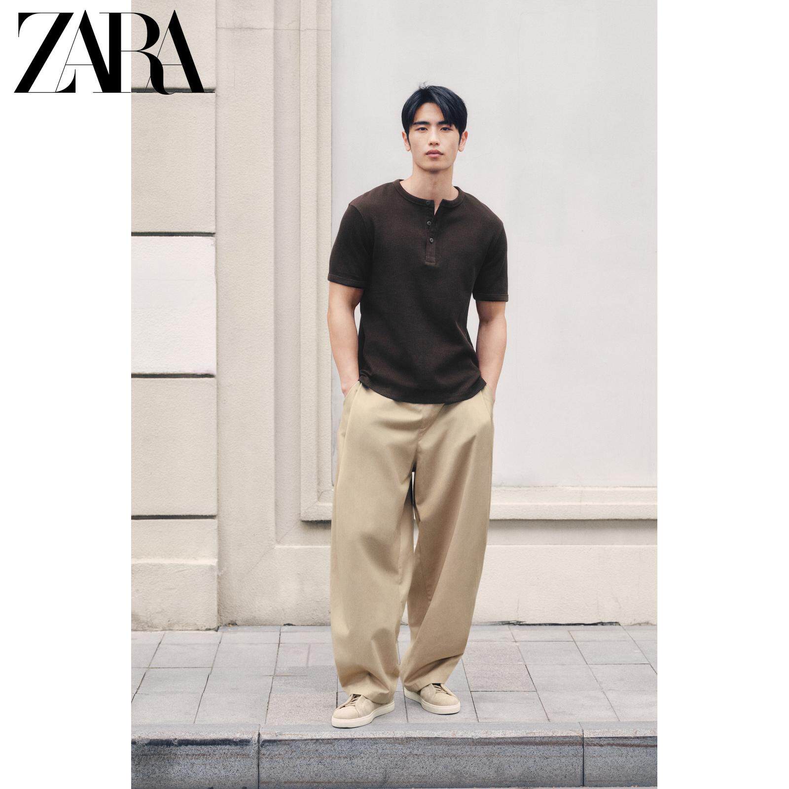 ZARA2026春夏新品 男鞋 反绒皮饰层皮革系带轻便板鞋 2240720 107主图