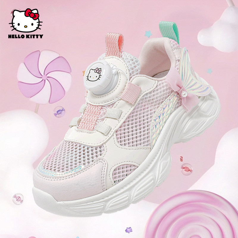 HelloKitty童鞋女童老爹鞋夏季2026新款网面透气鞋儿童纽扣运动鞋主图