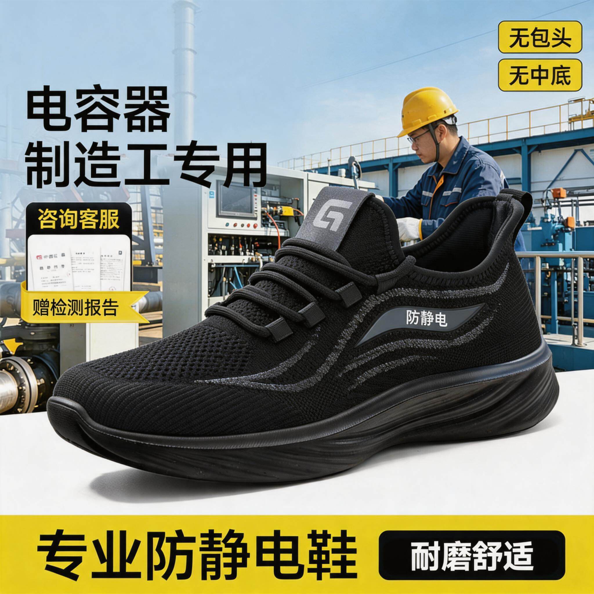 电子厂电容器制造工防静电耐高温劳保鞋男安全工作鞋主图