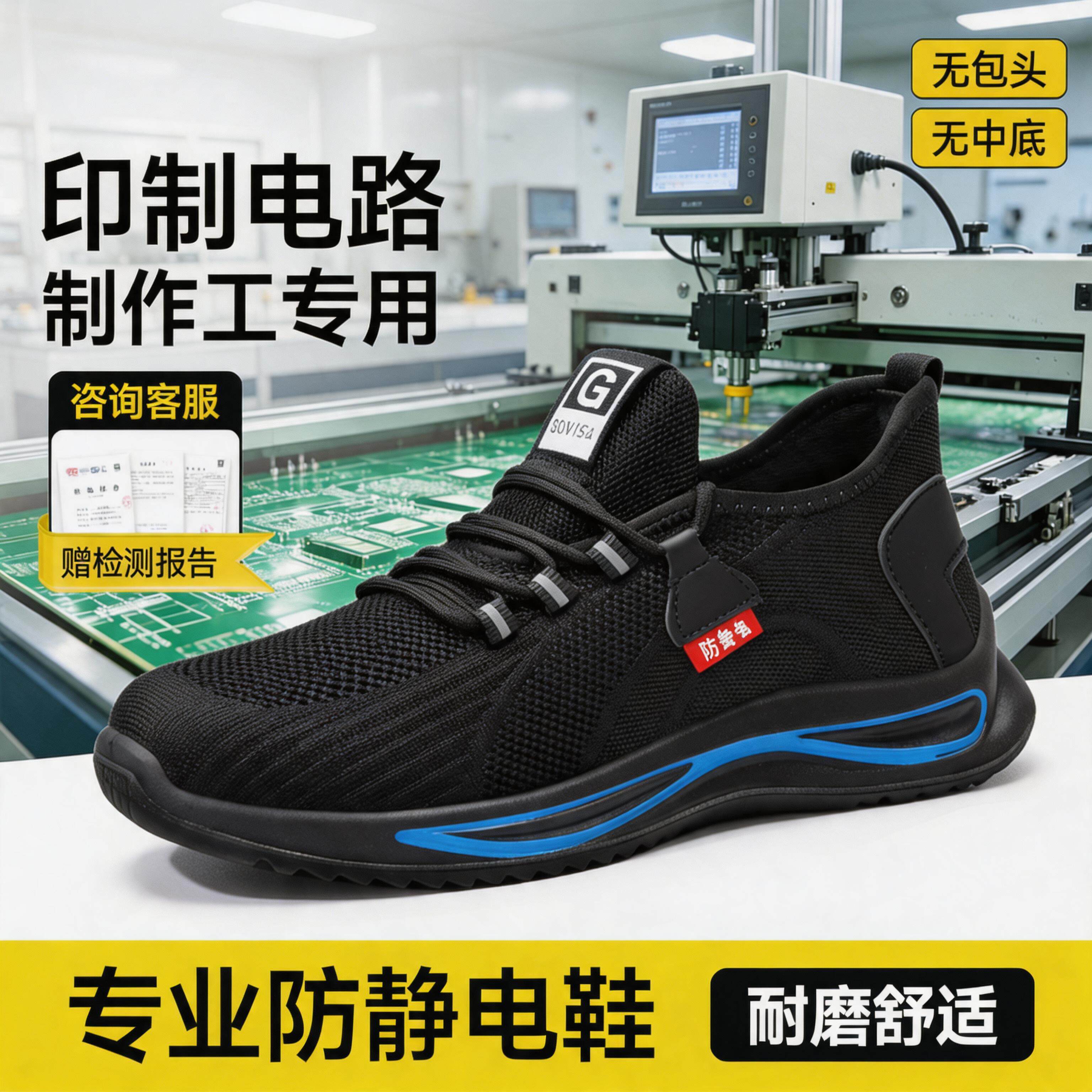 防静电电子厂劳保鞋男款轻便安全工作透气减震印制电路制作工专用主图