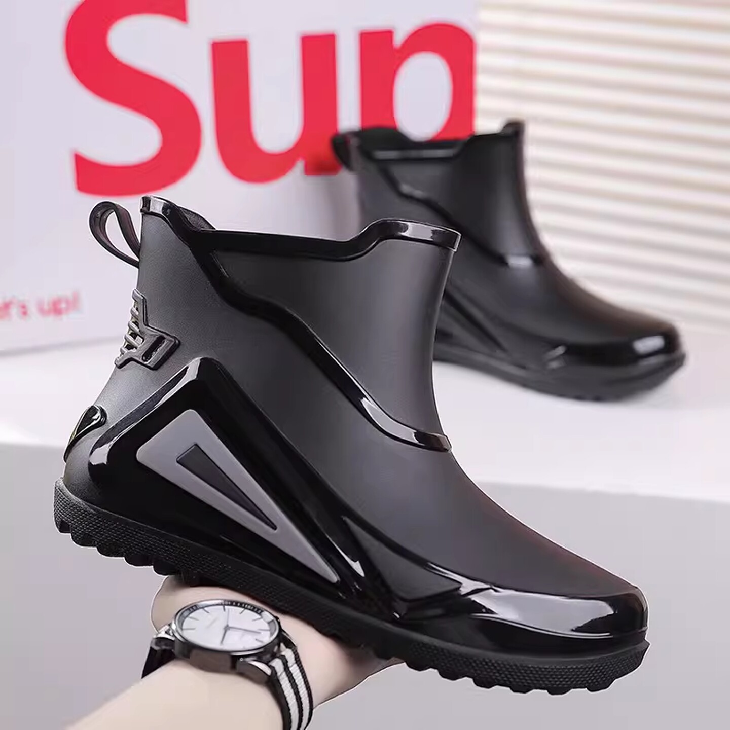 男士中帮雨鞋夏季厨房工作防水劳保鞋赶海钓鱼胶鞋雨天防滑涉水靴主图