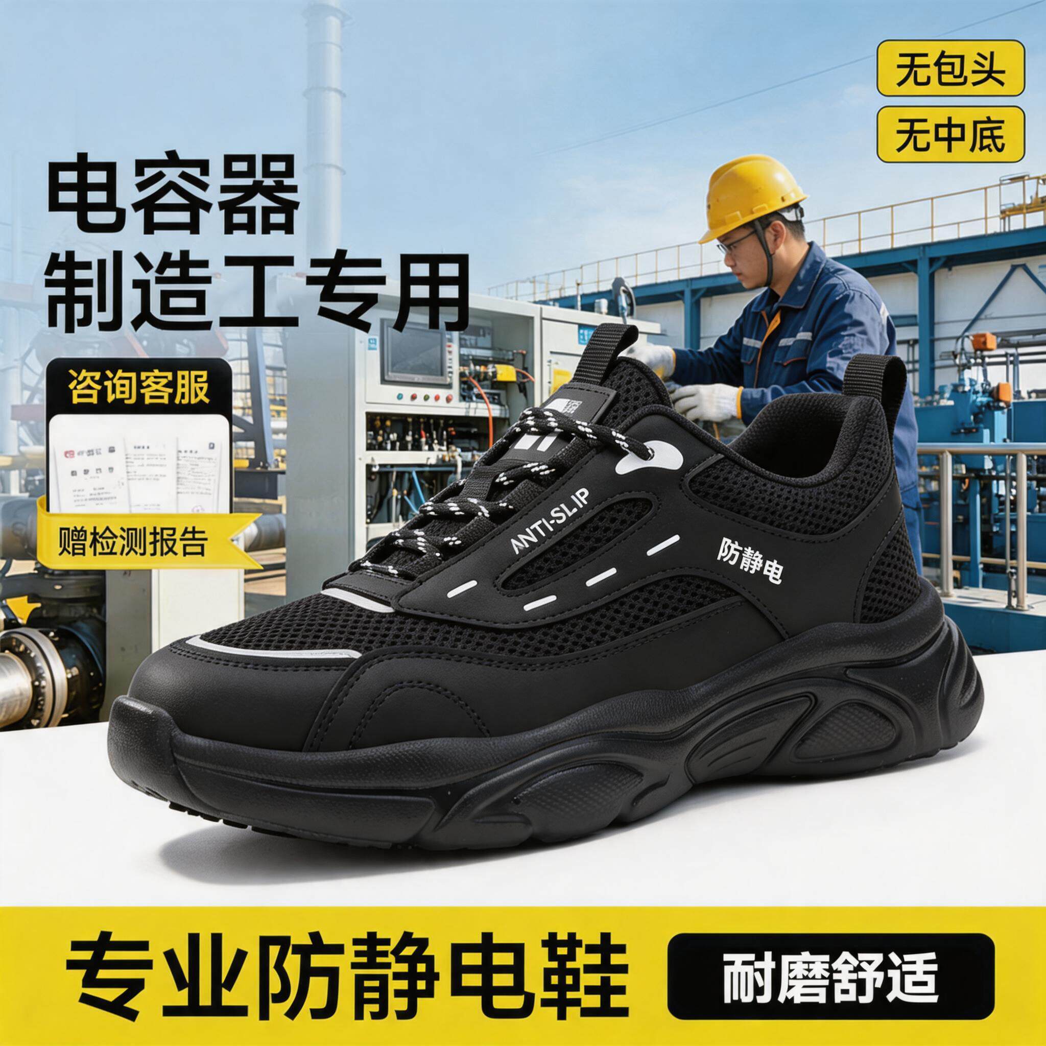 电子厂电容器制造工防静电耐高温安全鞋男防滑透气劳保工作鞋主图
