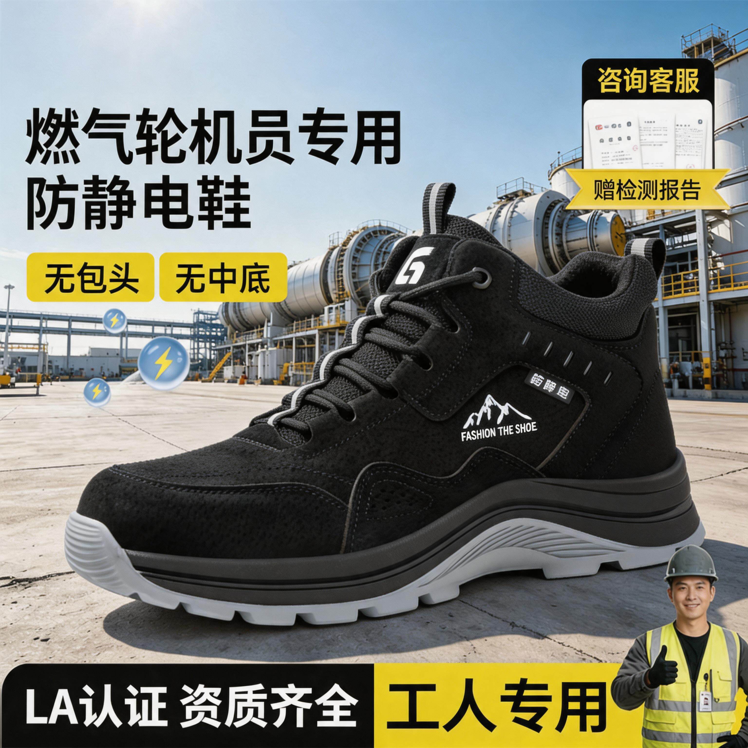 电力燃气轮机值班员安全鞋男防静电子夏透气防滑耐油耐磨防护工作主图