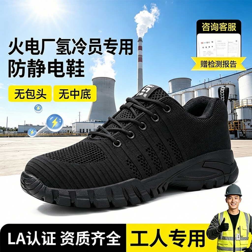 古伊萨透气电力火电厂氢冷值班员男款防静电防滑安全鞋工作劳保鞋主图