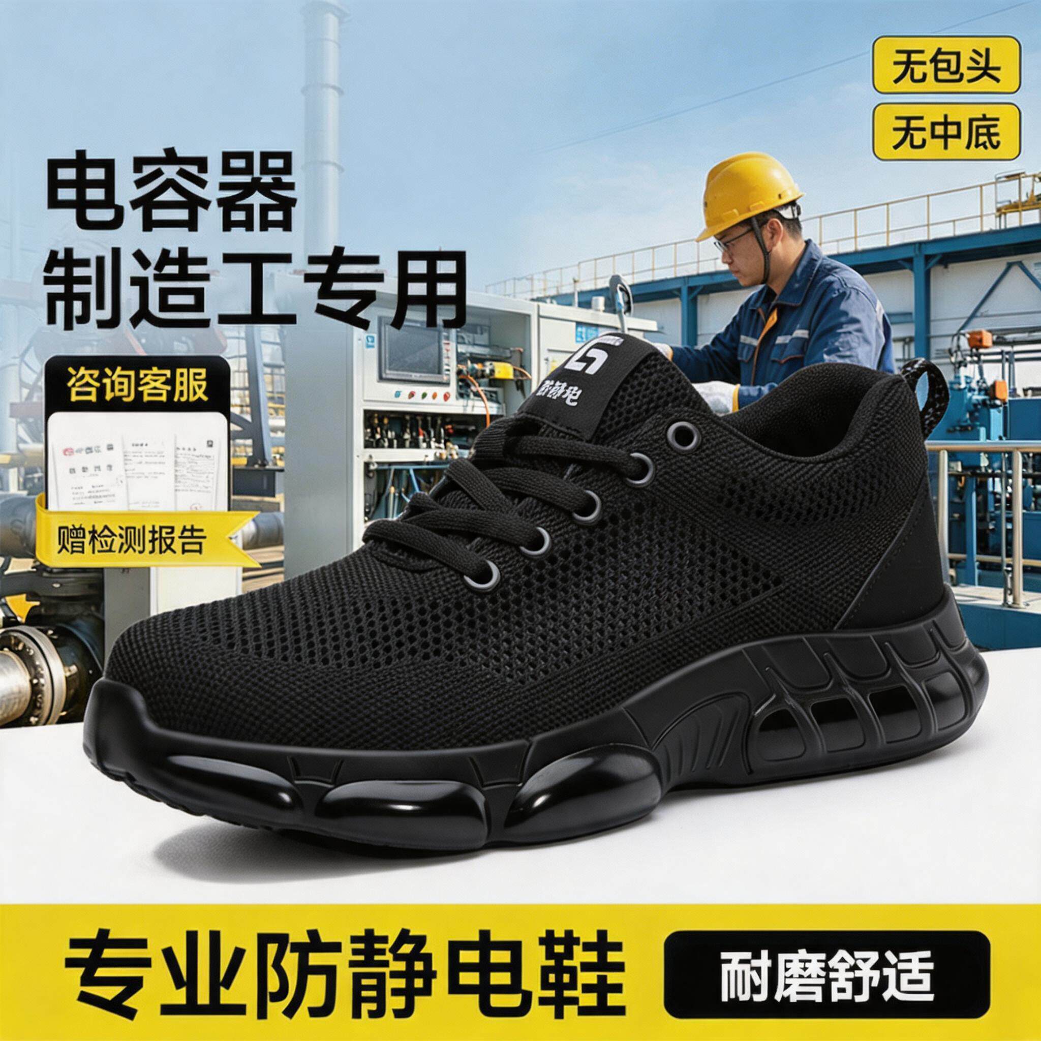 电子厂电容器制造工防静电耐高温安全鞋男防滑减震透气工作鞋主图