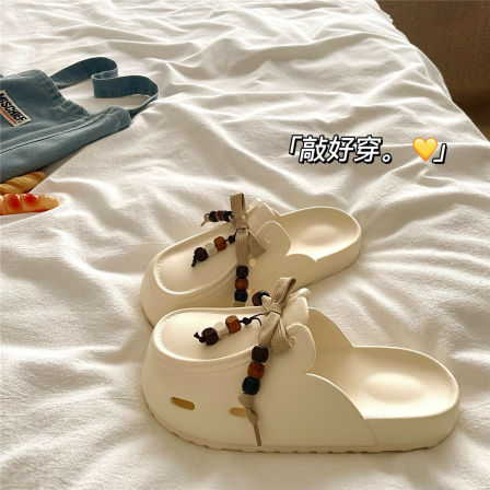 美拉德珠串~！ins防水包头厨师凉拖鞋女厚底增高懒人夏季洞洞鞋潮