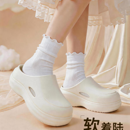 卓诗尼厨师鞋女夏季新款5CM增高厚底洞洞鞋增高轻便懒人包头半拖