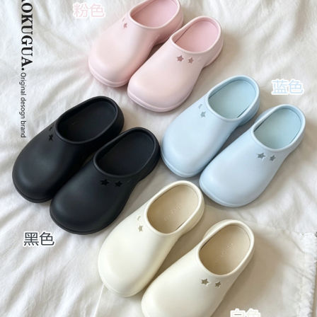 厚底星星厨师鞋女2026新款夏季外穿包头半拖鞋懒人一脚蹬洞洞凉鞋