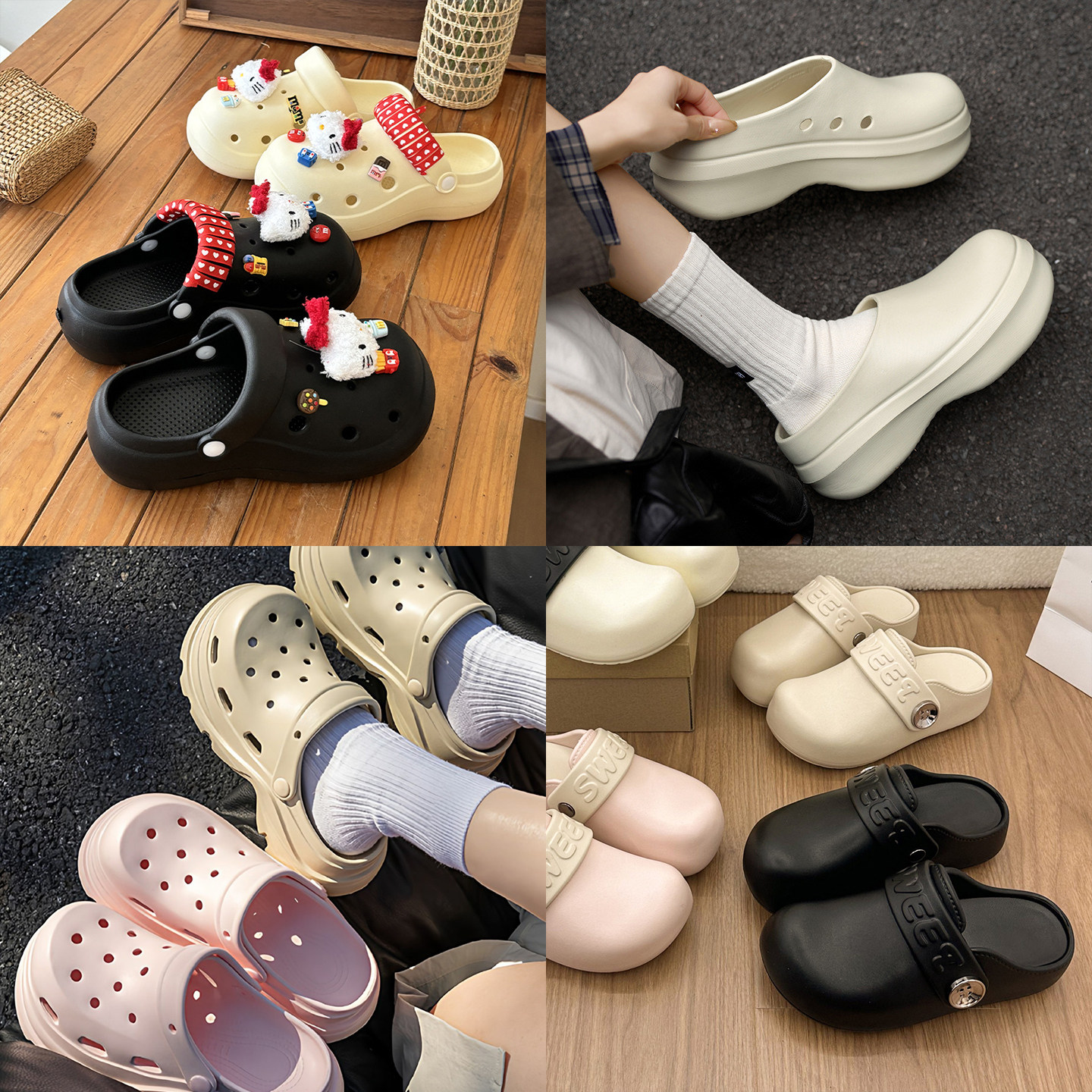 26新款多巴胺洞洞鞋 厚底包头半拖鞋防滑厨师鞋一脚蹬舒适凉拖鞋主图