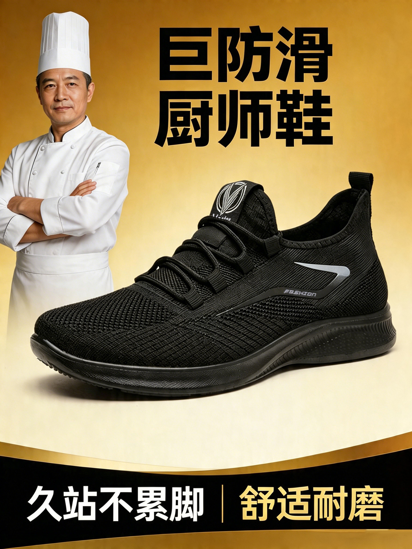 厨师鞋男士防滑鞋大尺码透气厨房专用黑色工作久站不累脚软底轻量化主图