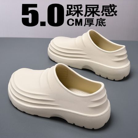 防水包头拖鞋男新款耐磨防滑防油厚底男士包跟工作厨房专用厨师鞋