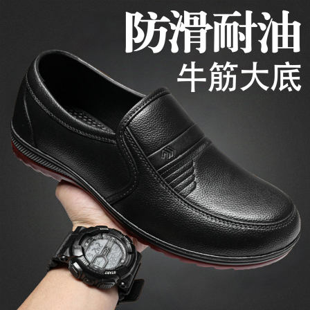 低帮短筒雨鞋男彷皮防水鞋防滑耐磨胶鞋厨房工作鞋钓鱼劳保厨师鞋