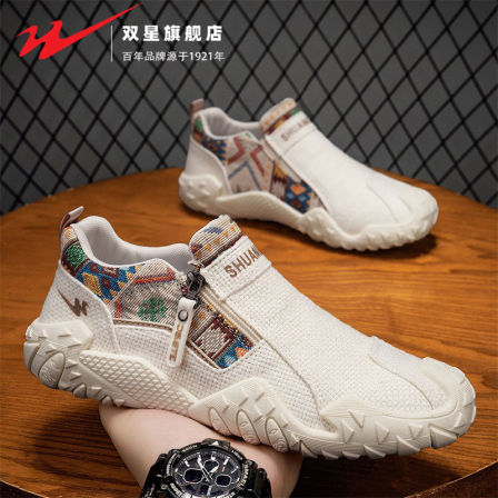 双星一脚蹬男鞋夏季透气老北京亚麻帆布鞋男士运动休闲开车鞋大码