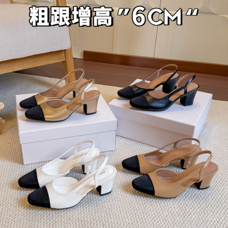 真皮~6CM粗跟增高包头凉鞋女2026新款时尚百搭后空一脚蹬中跟包鞋