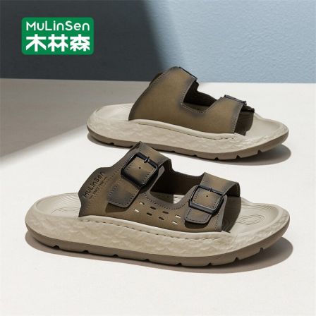 木林森夏季男拖鞋外穿2026新款勃肯皮凉拖沙滩防滑软底轻便一字拖