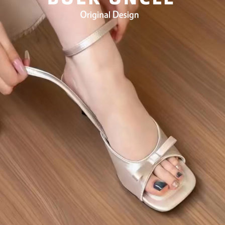 羊皮版~气质露趾凉鞋女夏季外穿2026新款绝美蝴蝶结不累脚高跟鞋