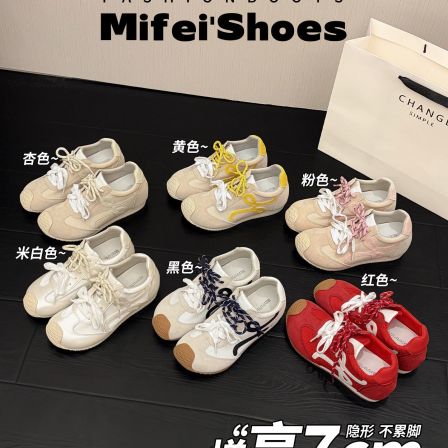 真皮~7cm内增高网面透气德训鞋女夏新款百搭红色阿甘鞋厚底运动鞋