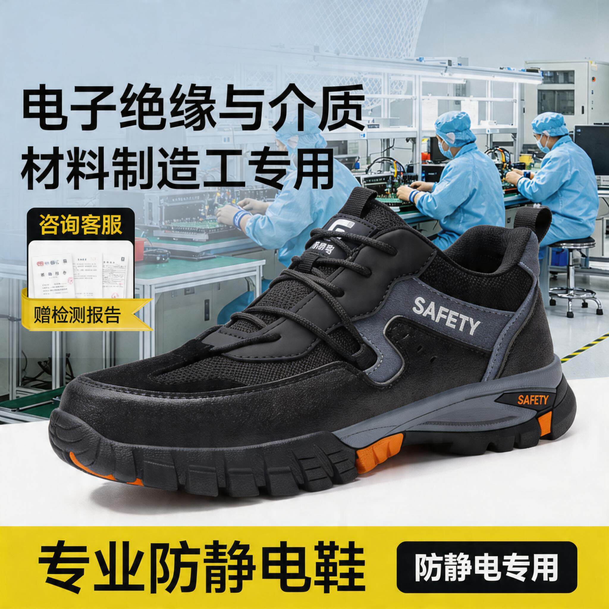 防静电劳保鞋男女款防砸防刺穿夏季透气电子绝缘与介质材料制造工主图
