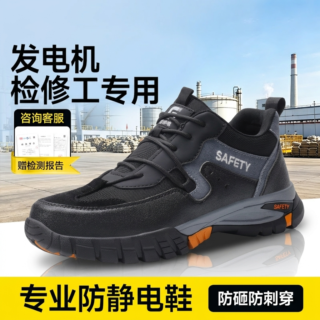 古伊萨电力发电机检修工安全鞋男款防静电防滑钢头防刺穿电厂工作主图