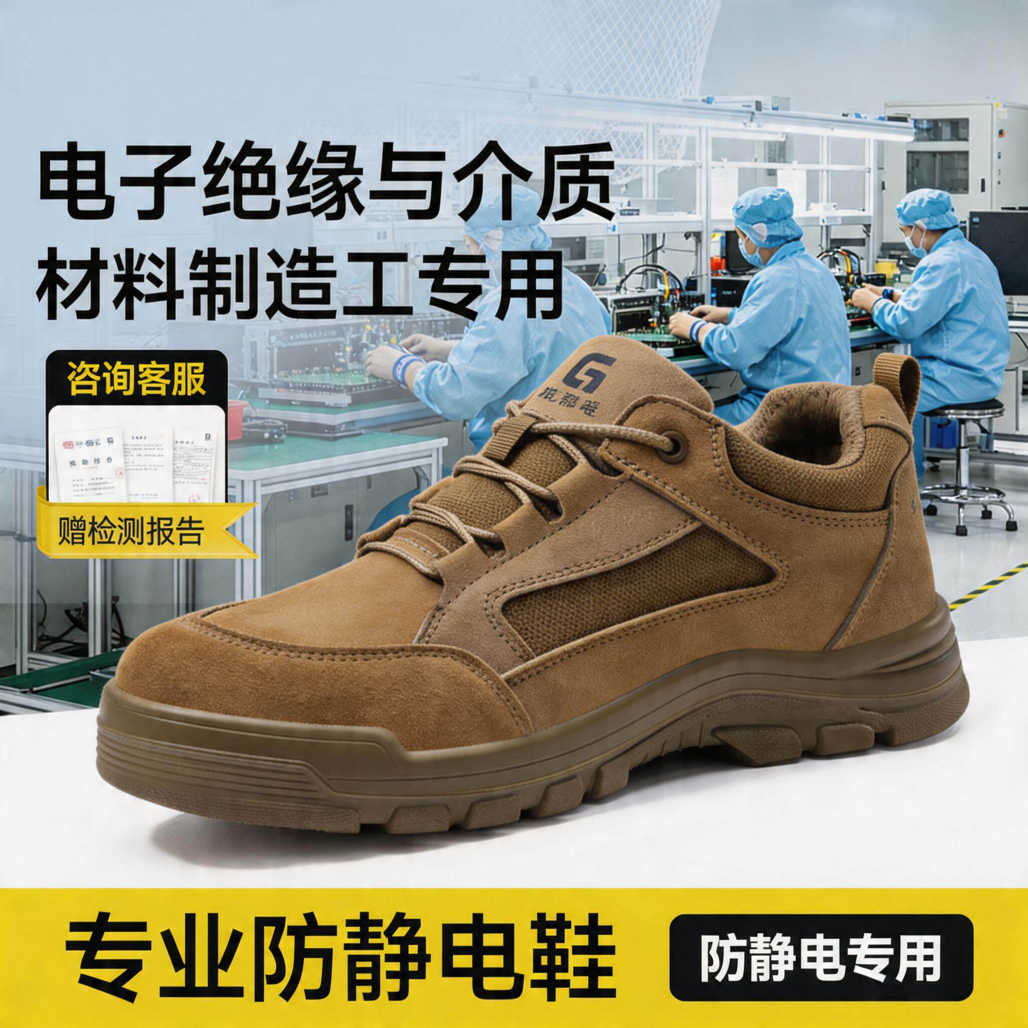 防静电劳保鞋男女款防砸防刺穿夏季透气电子绝缘与介质材料制造工主图