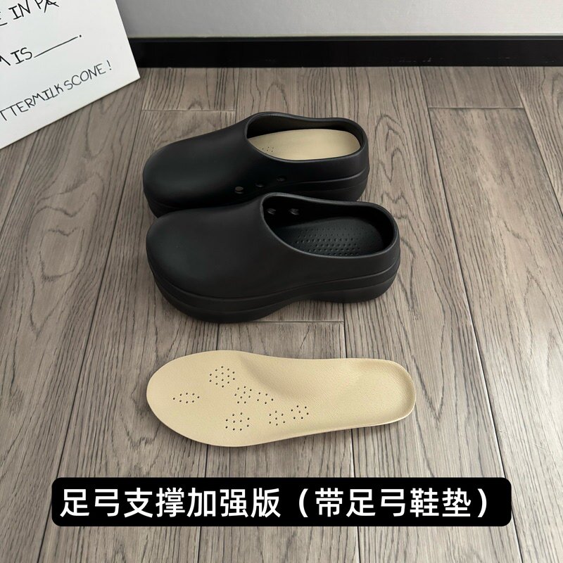 增高5cm防滑厨师鞋女夏2026款一脚蹬洞洞鞋厚底外穿透气包头拖鞋主图