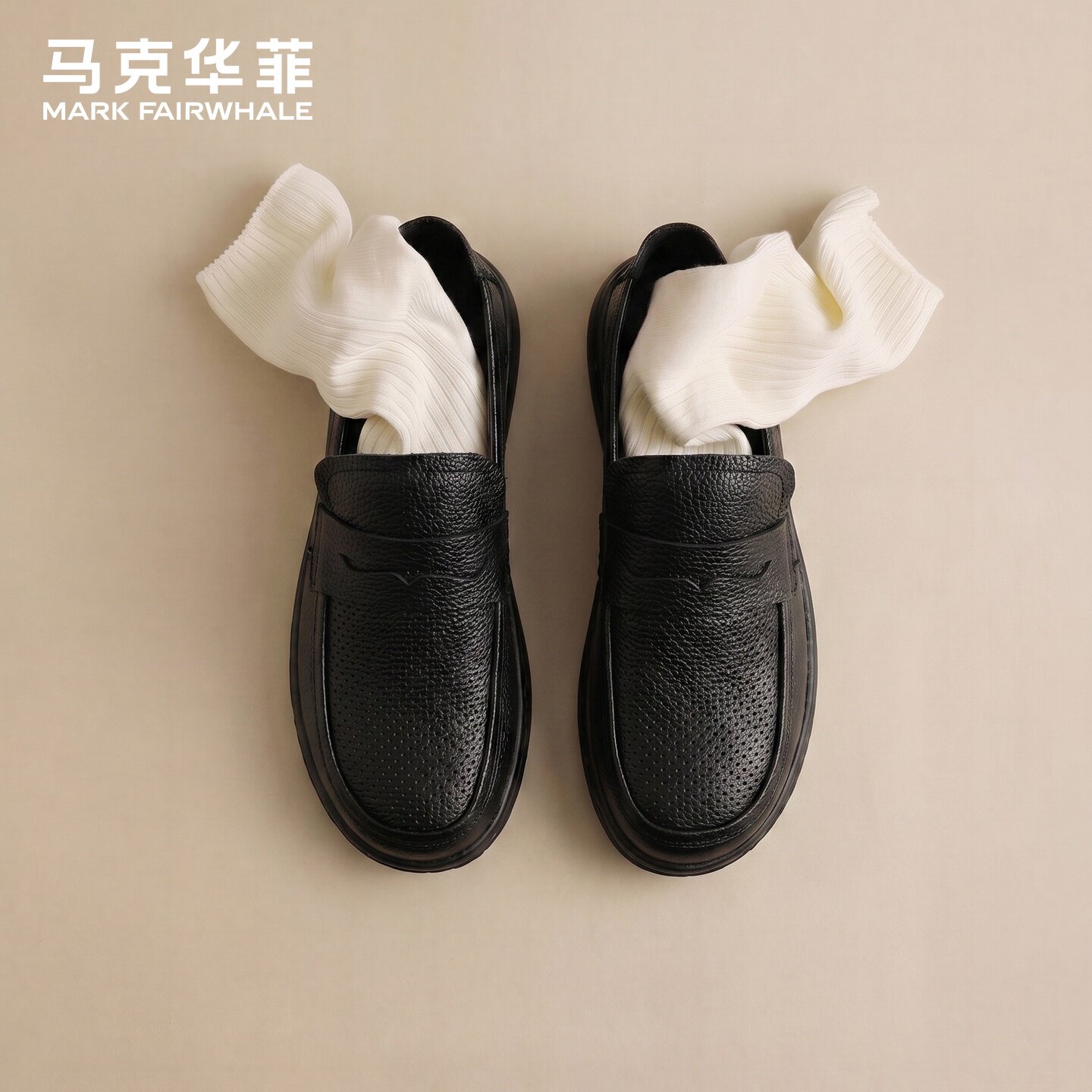 马克华菲黑色乐福鞋男士夏季新款软底一脚蹬真皮透气休闲皮鞋男款主图