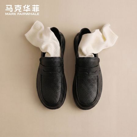 马克华菲黑色乐福鞋男士夏季新款软底一脚蹬真皮透气休闲皮鞋男款