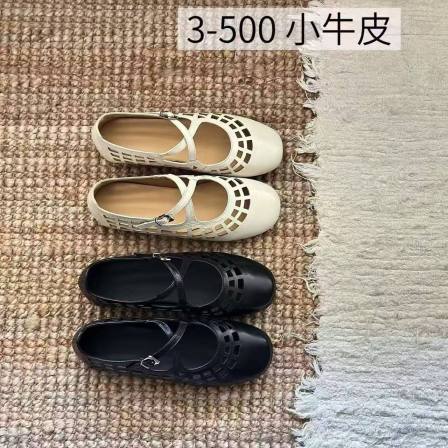 QIQI绮绮家~牛皮镂空网格交叉绑带平底鞋子3500【巳蔻SK】#5-3
