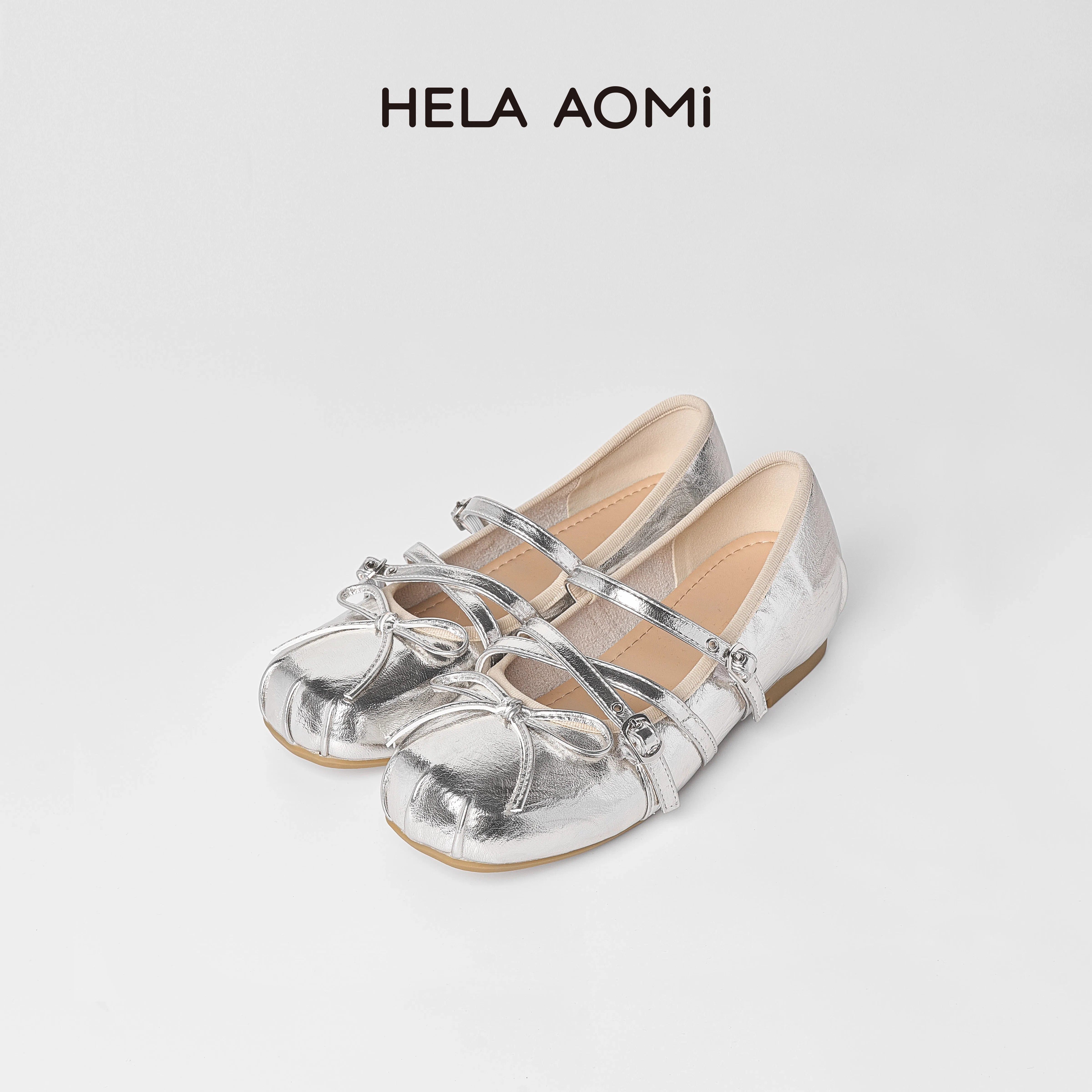 邱莹莹 HELA AOMI \"芭蕾绑带鞋\"褶皱贝壳头玛丽珍单鞋主图