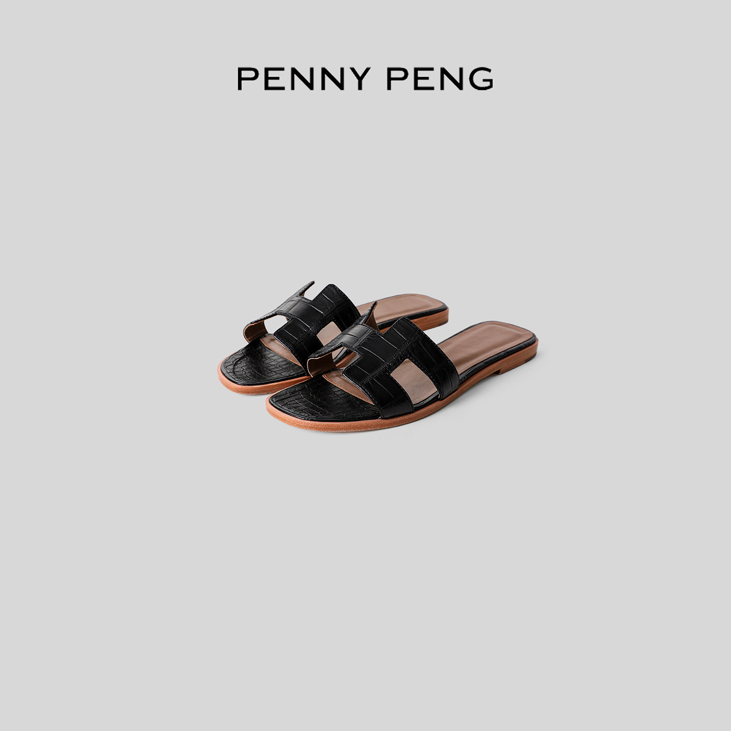 PENNYPENG H拖 鳄鱼纹植鞣牛皮大底高级感全手工时尚一字拖鞋主图
