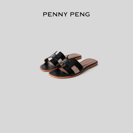 PENNYPENG H拖 鳄鱼纹植鞣牛皮大底高级感全手工时尚一字拖鞋