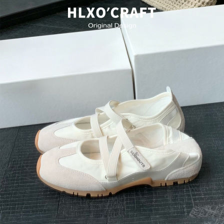 真皮~6cm内增高芭蕾风运动玛丽珍鞋女2026夏新款复古魔术贴德训鞋