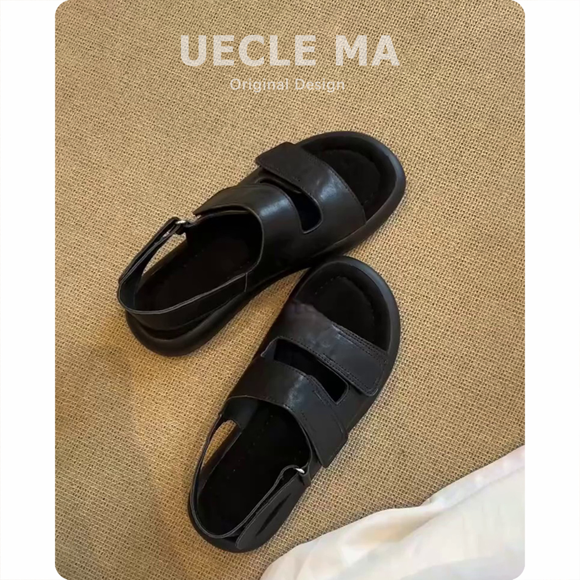 小羊皮~厚底凉鞋女款夏季配裙子绝美不累脚休闲沙滩鞋复古罗马鞋主图