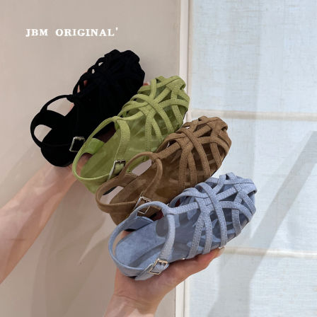 JBM 儿童时尚复古凉鞋夏季款中大女童编织镂空百搭简约包头罗马鞋