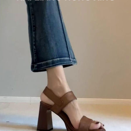 羊皮版~法式粗跟凉鞋女夏季外穿配裙子露趾复古罗马防水台高跟鞋