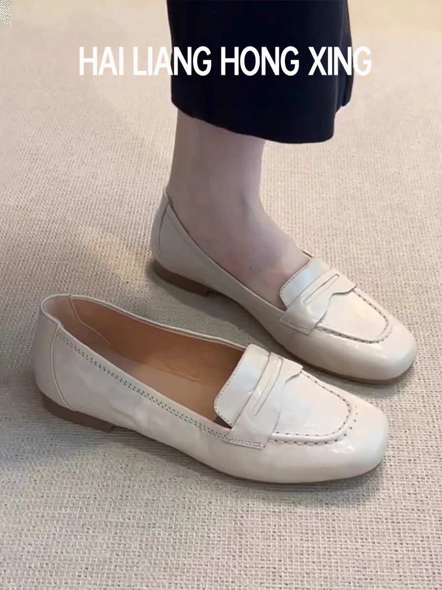 羊皮版~真皮乐福鞋女新款一脚蹬英伦风小皮鞋通勤平底鞋法式单鞋主图